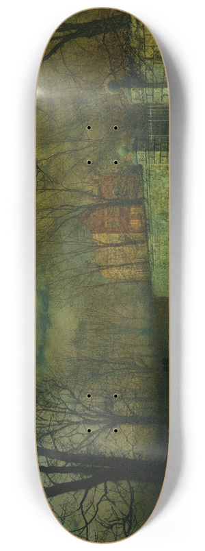 John Atkinson Grimshaw - Figures In A Moonlit Lane After Rain 8.25 inch art skate deck