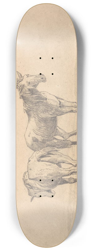 John Sell Cotman - Two Old Horses Standing in a Field 8.25 inch art skate deck