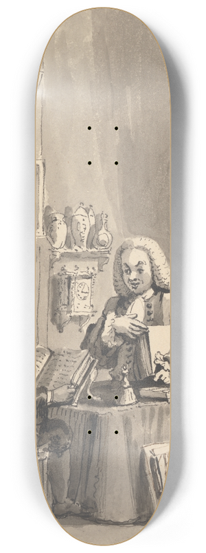 John Thomas Smith - Hogarth Solicits His Patron Bishop Hoadley to Look Over His MS. Analysis of Beauty 8.25 inch art skate deck