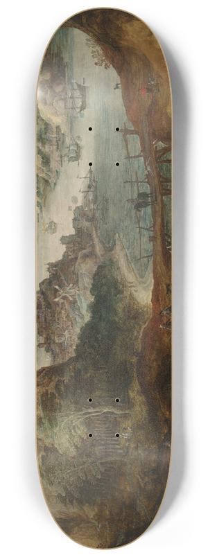 Joos de Momper - River Landscape with Boar Hunt 8.25 inch art skate deck