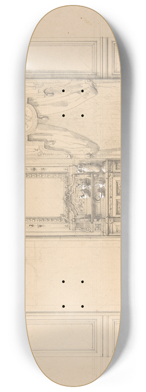 Jules-Edmond-Charles Lachaise - Elevation of a dining room with a carved buffet and window draperies 8.25 inch art skate deck