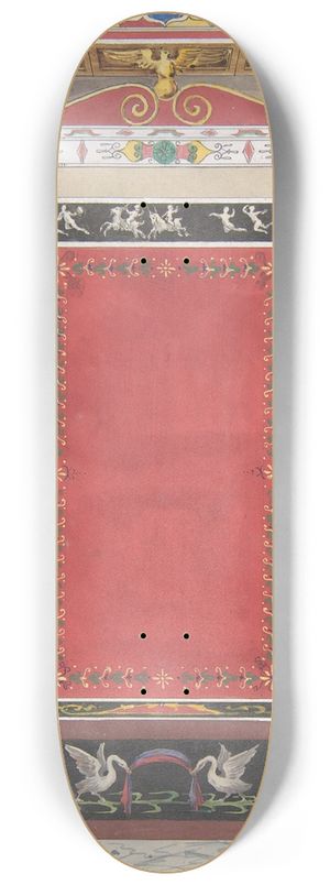 Jules-Edmond-Charles Lachaise - Painted Wall Decor Featuring Thin Column with a Pair of Swans and Trompe LOeil Vases at Base 8.25 inch art skate deck