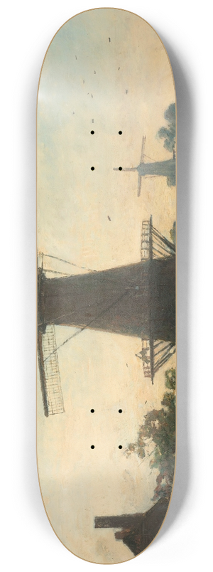 Johan Barthold Jongkind - Windmills near Rotterdam 8.25 inch art skate deck