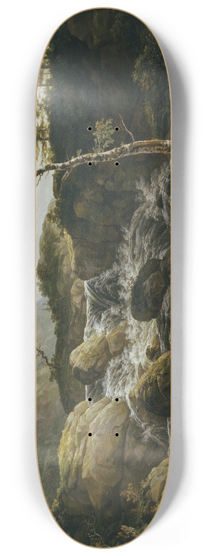 Johan Christian Dahl - Mountainous Landscape with a Waterfall, Norway 8.25 inch art skate deck