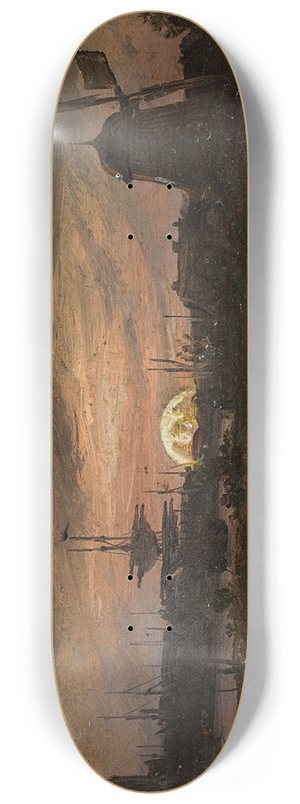 Johan Christian Dahl - The Oder near Swinemnde in Moonlight 8.25 inch art skate deck