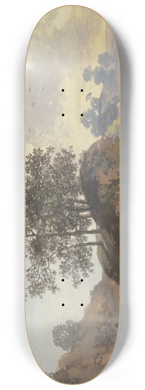 Johann Alexander Thiele - Baumpartie mit Felsen zwischen zwei Wegen, links zwei Mnner, einer beritten, rechts zwei Figuren und Blick in die Ferne 8.25 inch art skate deck