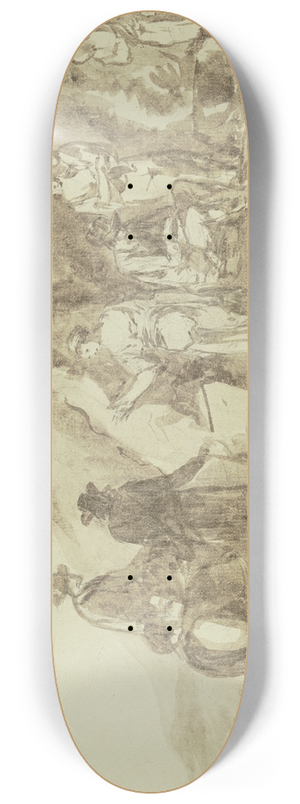 Johann Andreas Herrlein - Rechts an einem Berghang eine Gruppe von vier Personen mit einem Kind bei einer Feuerstelle 8.25 inch art skate deck