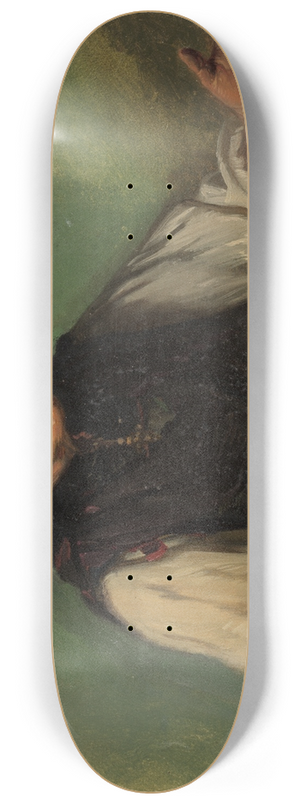 Johann Baptist Kirner - Alte Schwarzwlderin mit Augenschirm und Spielkarten in der rechten Hand, hinter einem Tisch sitzend 8.25 inch art skate deck