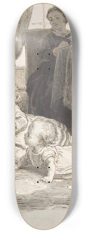 Lorenz Frlich - Mother Watching Over Two Young Children Playing 8.25 inch art skate deck
