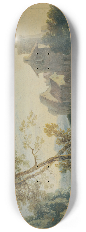 Johann Christian Brand - Ideale Landschaft mit Bumen und befestigtem Dorf (Der Abend) 8.25 inch art skate deck