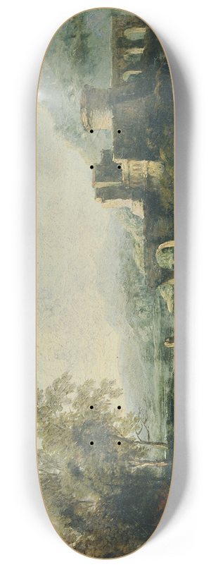 Johann Christian Brand - Ideale Landschaft mit Fluss und Brckenruine (Der Morgen) 8.25 inch art skate deck