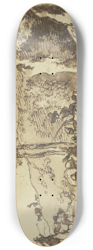 Johann Christian Klengel - Hirtenszene an einem Brunnen, Schafe und Maulesel nhern sich der Trnke, an der eine Reiterin ihr Pferd trnkt 8.25 inch art skate deck