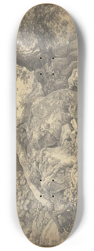 Johann Christian Reinhart - Abhang mit Felsblcken und lbumen im Park der Prinzen Chigi zu Ariccia 8.25 inch art skate deck