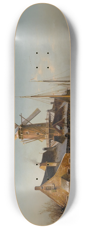 Johannes Bertholomus Duntze - A Winter Landscape With A Mill On A Frozen River 8.25 inch art skate deck Johannes Bertholomus Duntze - A Winter Landscape With A Mill On A Frozen River 8.25 inch art skate deck