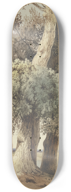 Ludwig Daniel Philipp Schmidt - Two trees on the river 8.25 inch art skate deck