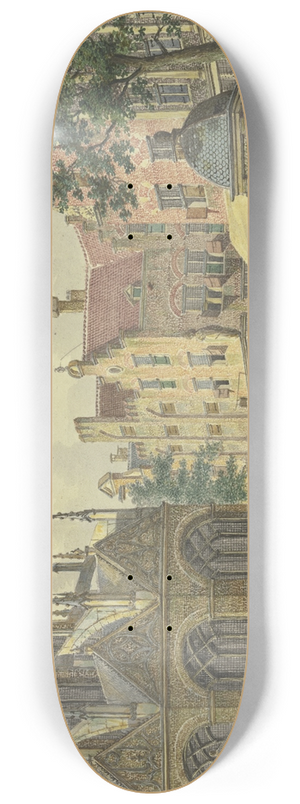 Johannes Huibert Prins - Links der Chor einer Kirche, rechts ein Brunnenhaus, mit Gemseverkuferinnen 8.25 inch art skate deck