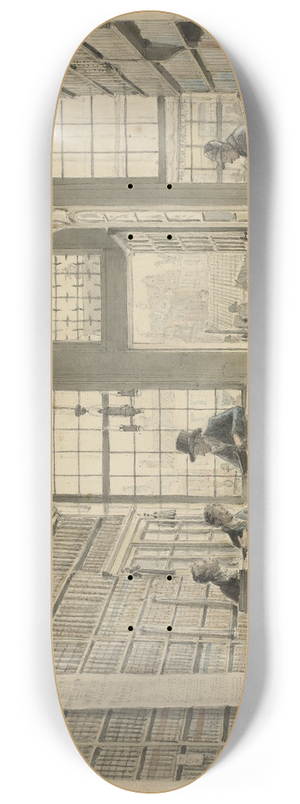 Johannes Jelgerhuis - De winkel van de boekhandelaar Pieter Meijer Warnars op de Vijgendam te Amsterdam 8.25 inch art skate deck