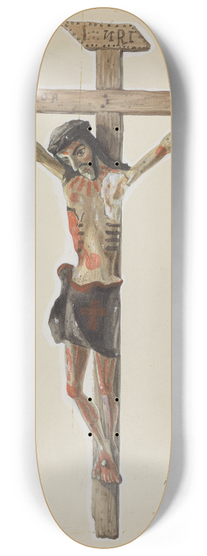 Majel G. Claflin - Painted Wooden Crucifix 8.25 inch art skate deck