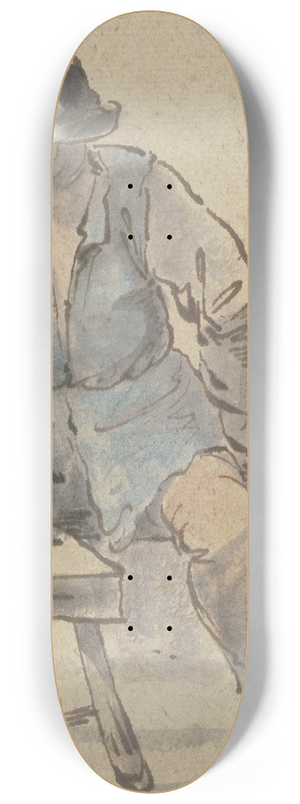 Johannes Lingelbach - Sitzender Bauer, die Hand auf einen Krug gelegt, der vor ihm auf einer Bank steht 8.25 inch art skate deck