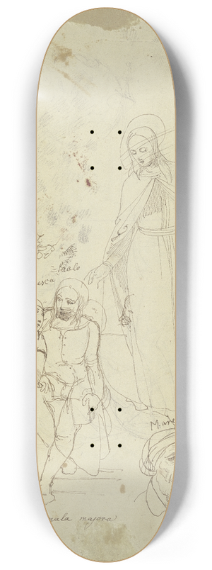 Johann Evangelist Scheffer von Leonhardshoff - Studienblatt; Figuren und Kpfe 8.25 inch art skate deck