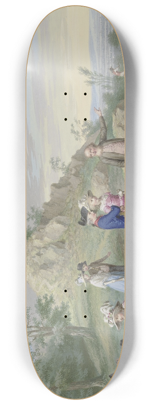 Johann Friedrich August Tischbein - Gesellschaft von Damen und Herren im Freien lagernd, am Fue eines Hgels mit einem Tempelchen, ein Fhrer zeigt einem jungen Paar die Landschaft 8.25 inch art skate deck