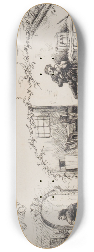 Marius Bauer - Studieblad, onder andere met een vioolspelende man 8.25 inch art skate deck