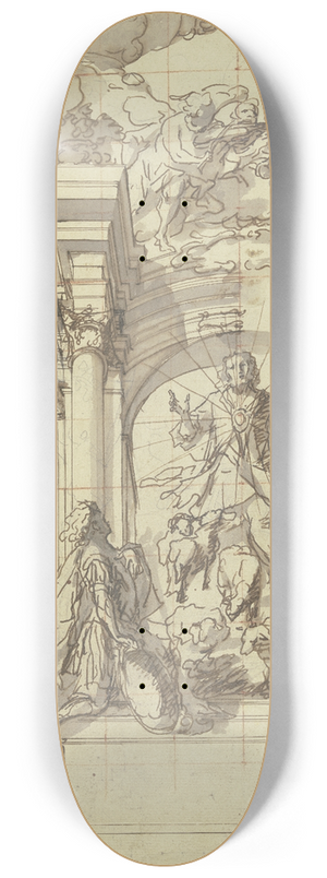 Johann Georg Bergmller - Verehrung des Heiligen Herzens Jesu, in Verbindung mit Pasce oves meas, durch einen jugendlichen Stifter in Ritterrstung mit leerem Wappenschild 8.25 inch art skate deck