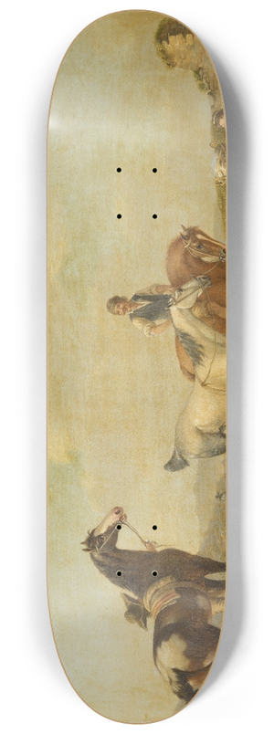 Johann Georg Pforr - A Groom Leading two Horses to the Water 8.25 inch art skate deck