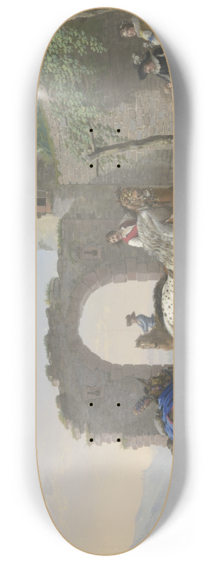 Johann Georg Pforr - Ein Kavalier sitzt mit seiner Frau und seinem Sohn vor seinem Haus und lsst sich einen Schimmel vorfhren 8.25 inch art skate deck