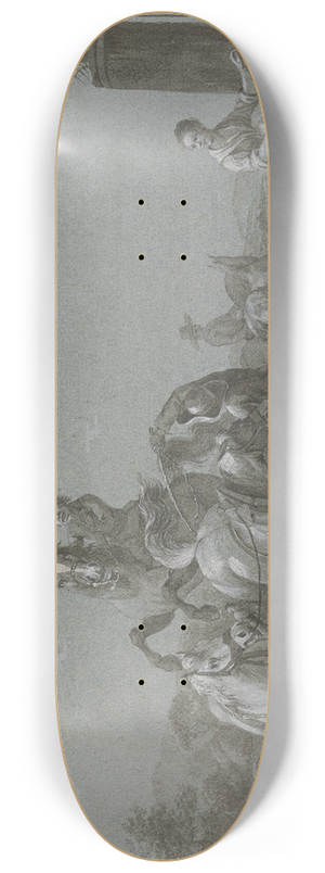 Johann Georg Pforr - Knabe auf einem sich bumenden Pferd, davor ein Knecht mit zwei Pferden, rechts eine junge Frau mit einem Eimer am Brunnen 8.25 inch art skate deck