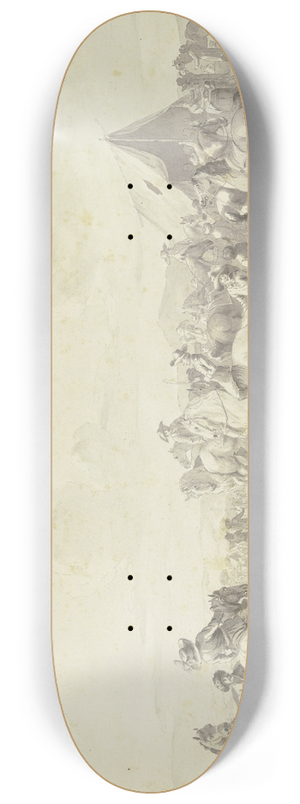 Johann Georg Pforr - Pferdemarkt mit einem Marketenderzelt, im Vordergrund wird ein Pferd getrnkt 8.25 inch art skate deck