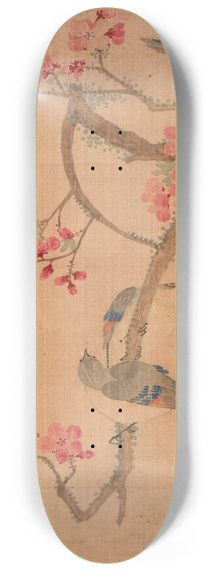 Ma Yuanyu - Peach Blossoms and Birds 8.25 inch art skate deck