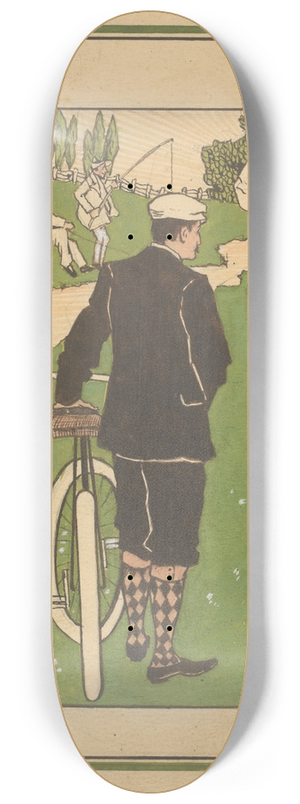 Johann Georg van Caspel - Bandontwerp met man met fiets en badmintonspelers 8.25 inch art skate deck