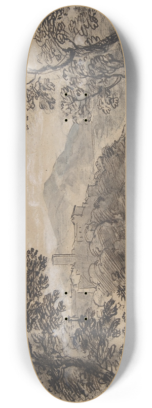 Johann Georg von Dillis - Hilly Landscape with Travellers 8.25 inch art skate deck Johann Georg von Dillis - Hilly Landscape with Travellers 8.25 inch art skate deck