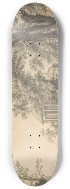 Johann Heinrich Mntz - Idyllic Landscape with Temple 8.25 inch art skate deck