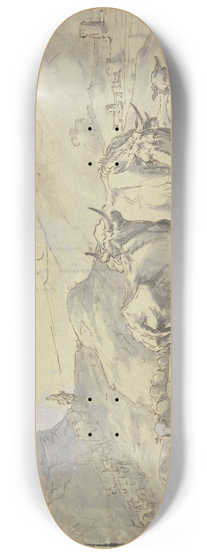 Johann Heinrich Roos - Eine Herde von Rindern und Schafen kommt einen Bergpfad herab zur Trnke 8.25 inch art skate deck