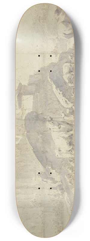Johann Heinrich Roos - Herde von Ziegen, Schafen, Khen und Pferden in einer italienischen Berglandschaft mit Ruinen 8.25 inch art skate deck