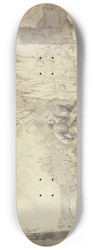 Johann Heinrich Roos - Hirtin und Hirte mit ihrer Herde in einer Ruinenlandschaft, ein antikes Fresko betrachtend 8.25 inch art skate deck