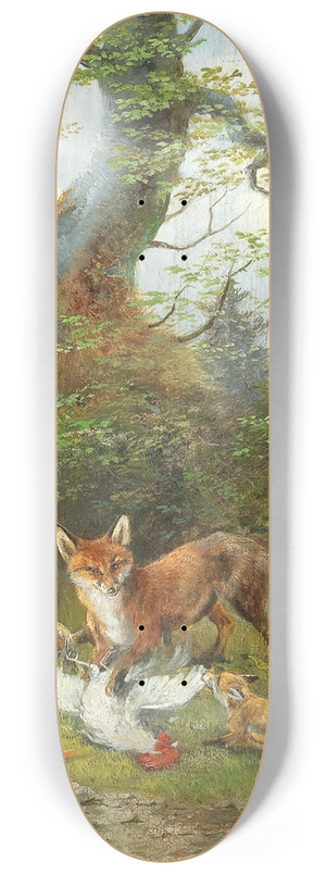 Moritz Mller - Young fox family with prey 8.25 inch art skate deck