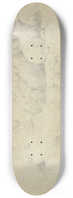 Johann Heinrich Roos - Zwei liegende Schafe mit Lmmern, im Hintergrund zwei stehende Schafe 8.25 inch art skate deck