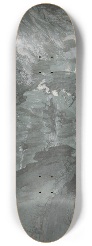 Johann Jakob Dorner the Elder - Tiefe Gebirgsschlucht mit einem Wasserfall, in der Mitte ein Steg, ber den zwei Personen gehen 8.25 inch art skate deck