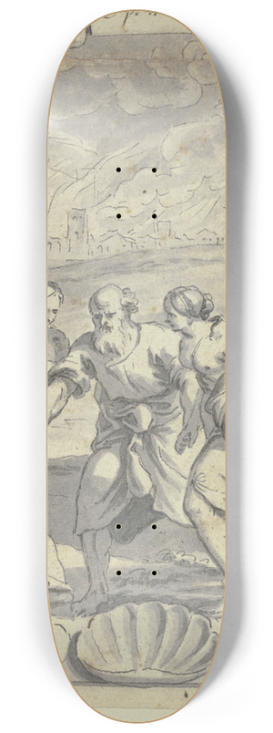 Johann Jakob von Sandrart - Lot flieht mit seinen Tchtern aus Sodom 8.25 inch art skate deck Johann Jakob von Sandrart - Lot flieht mit seinen Tchtern aus Sodom 8.25 inch art skate deck