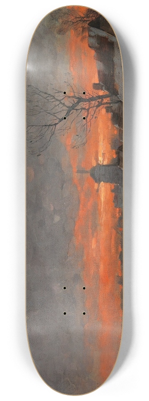 Johann Jungblut - Winterlandschaft mit Dorfsilhouette im Abendrot 8.25 inch art skate deck