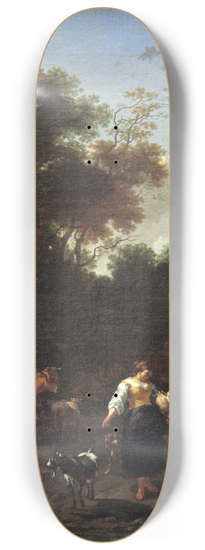 Nicolaes Pietersz. Berchem - Italian Landscape with Shepherds at a River 8.25 inch art skate deck
