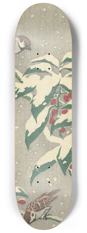 Ohara Koson - Sparrows on snowy currant bush 8.25 inch art skate deck