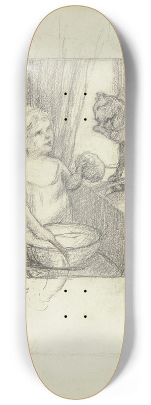 Otto Scholderer - Katzenwsche, dabei Studien eines Kinderkopfes im Profil nach links 8.25 inch art skate deck