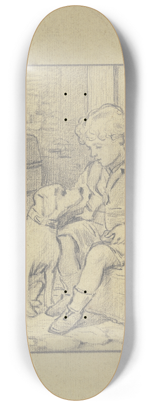 Otto Scholderer - Sitzender Knabe mit sitzendem Hund 8.25 inch art skate deck