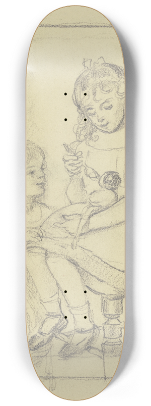 Otto Scholderer - Zwei Kinder fttern eine Puppe 8.25 inch art skate deck
