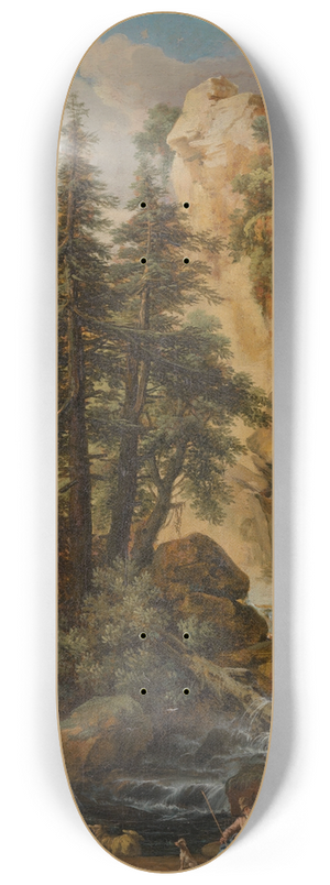 Johann Samuel Htzendorf - Waldlandschaft mit Felsenhhle, Wildbach und Staffage 8.25 inch art skate deck