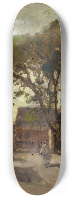 Paul Cornoyer - View of a Town Square with a Man 8.25 inch art skate deck